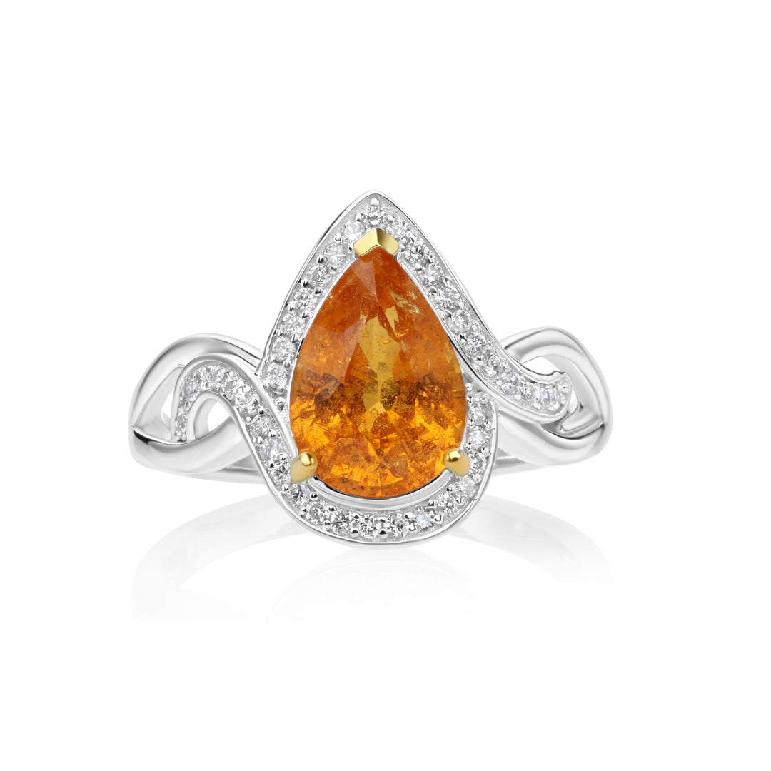 3.16 Cts Spessartite and White Diamond Ring in 14K Two Tone