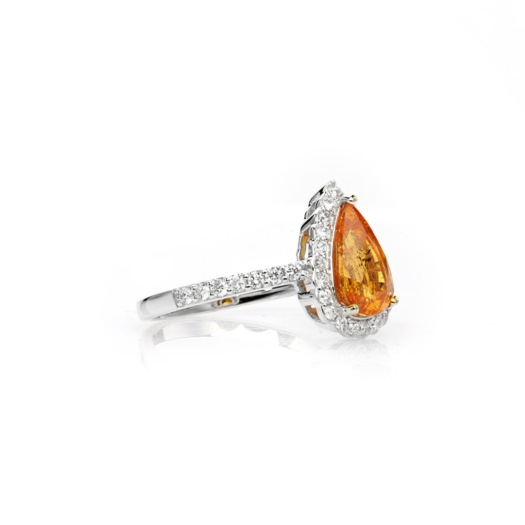2.72 Cts Spessartite and White Diamond Ring in 14K Two Tone