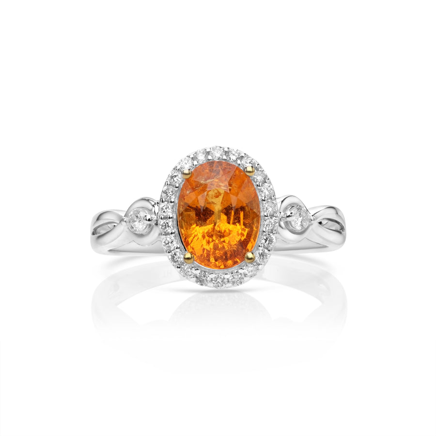 2.4 Cts Spessartite and White Diamond Ring in 14K Two Tone
