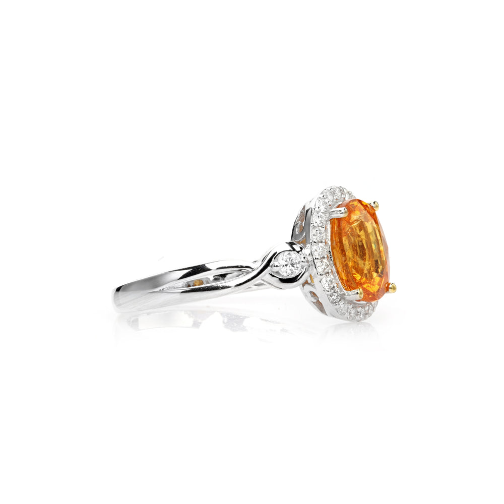 2.4 Cts Spessartite and White Diamond Ring in 14K Two Tone