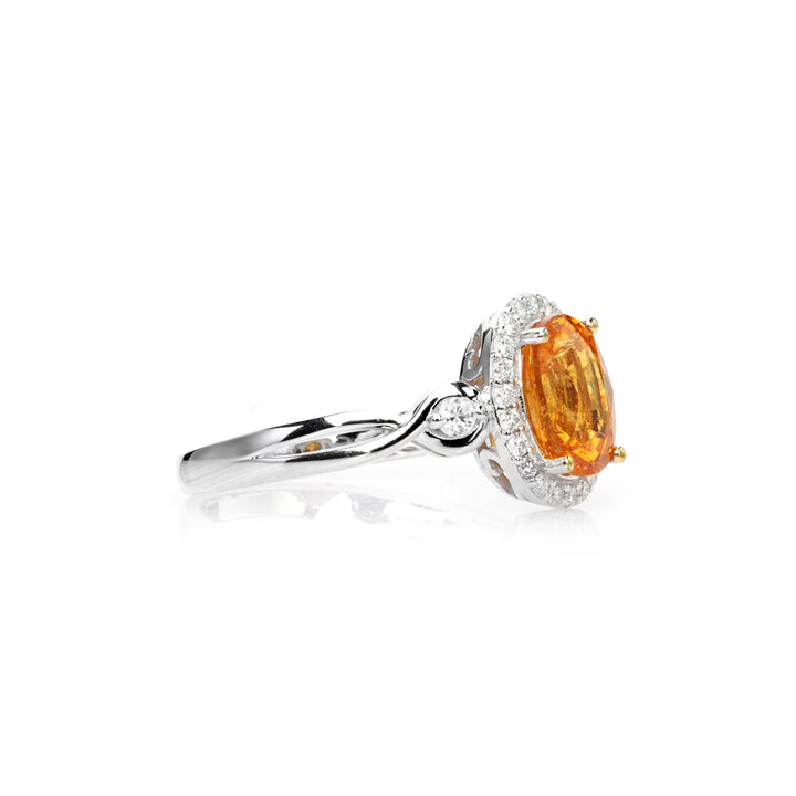 2.4 Cts Spessartite and White Diamond Ring in 14K Two Tone