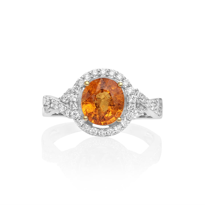 2.25 Cts Spessartite and White Diamond Ring in 14K Two Tone