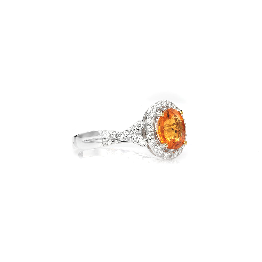 2.25 Cts Spessartite and White Diamond Ring in 14K Two Tone