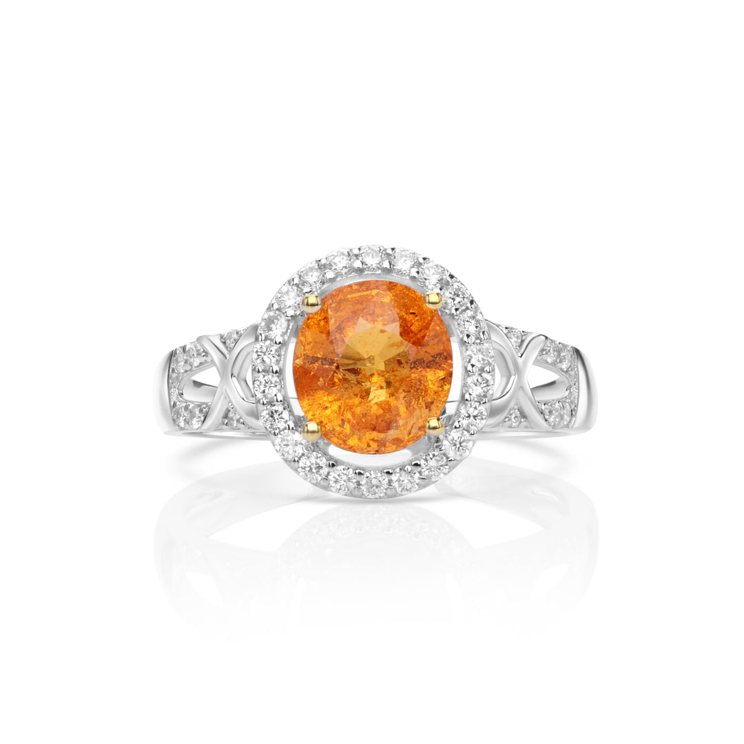 2.39 Cts Spessartite and White Diamond Ring in 14K Two Tone