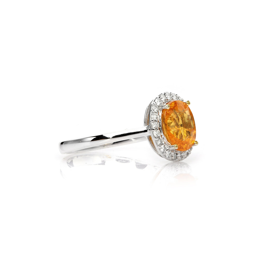 2.3 Cts Spessartite and White Diamond Ring in 14K Two Tone