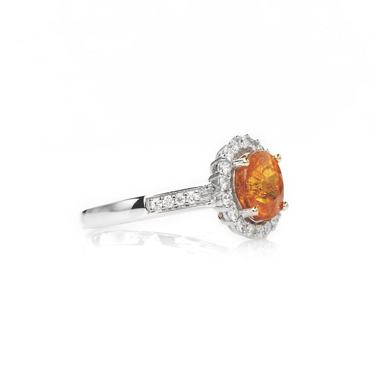 2.85 Cts Spessartite and White Diamond Ring in 14K Two Tone