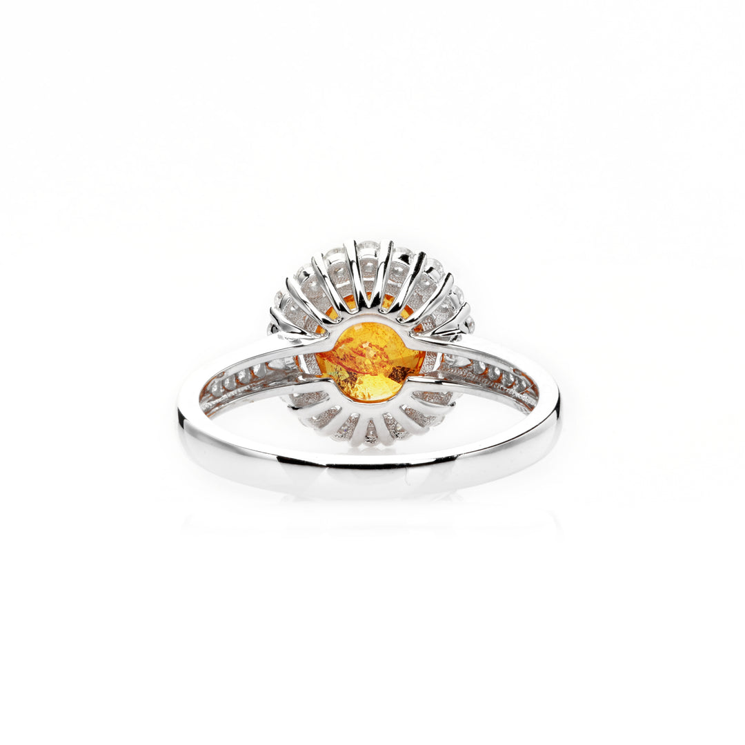 2.85 Cts Spessartite and White Diamond Ring in 14K Two Tone