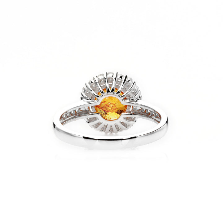 2.85 Cts Spessartite and White Diamond Ring in 14K Two Tone