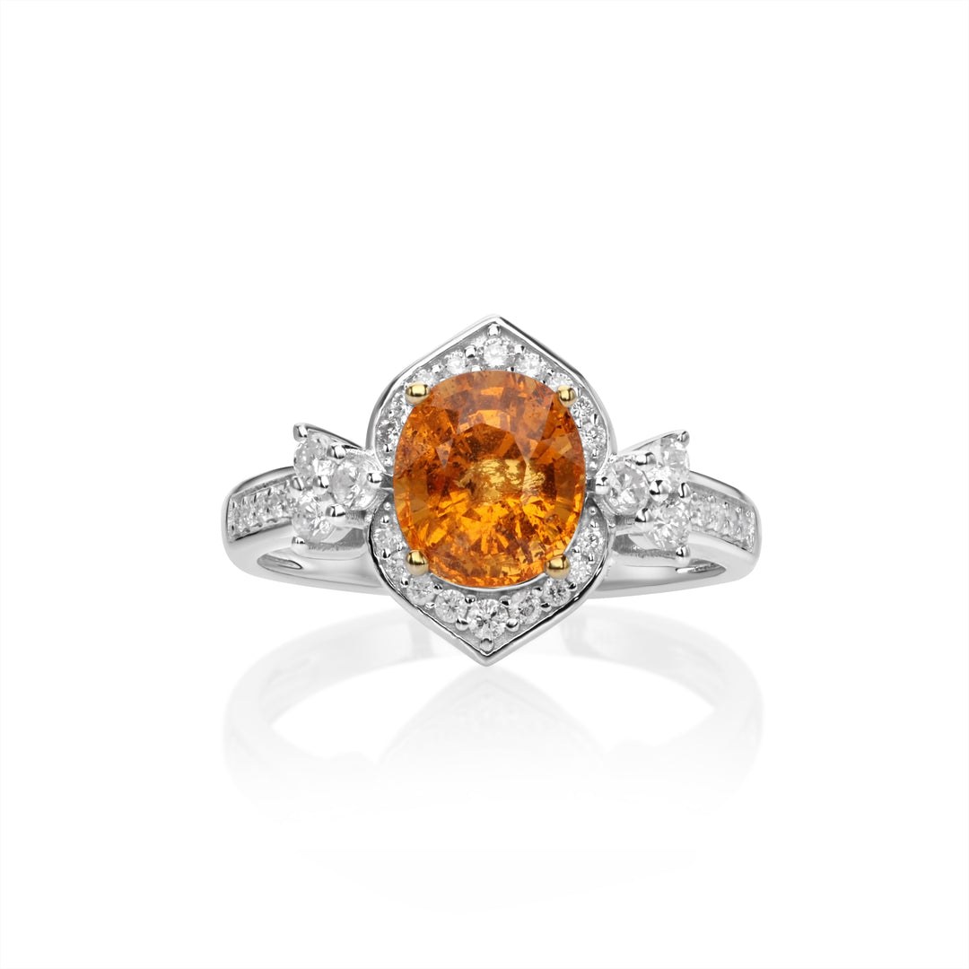 2.7 Cts Spessartite and White Diamond Ring in 14K Two Tone