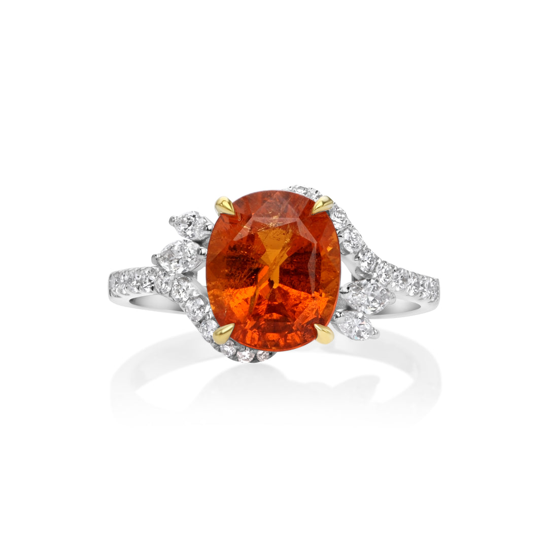 3.9 Cts Spessartite and White Diamond Ring in 14K Two Tone