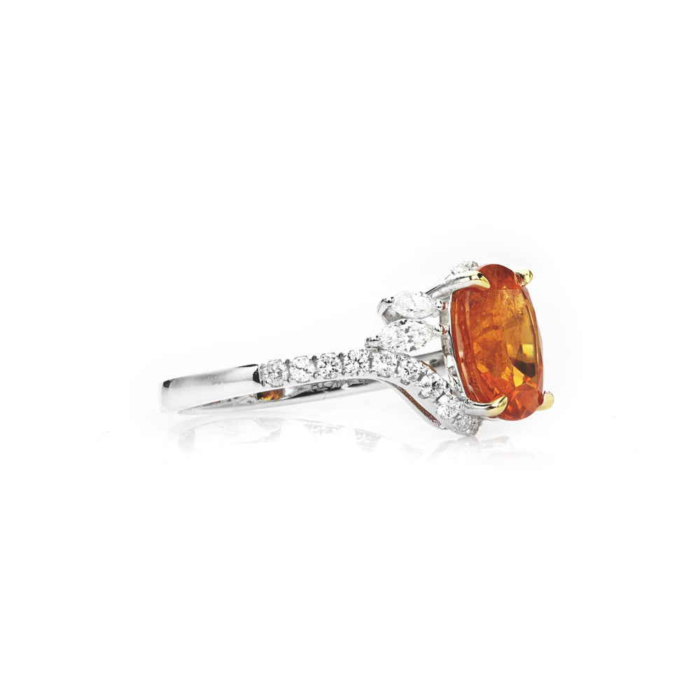 3.9 Cts Spessartite and White Diamond Ring in 14K Two Tone
