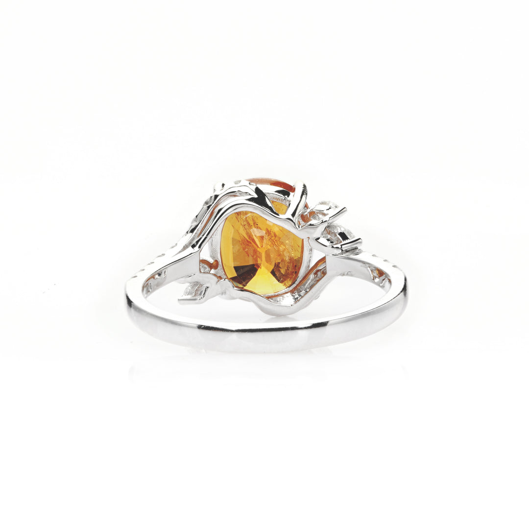 3.9 Cts Spessartite and White Diamond Ring in 14K Two Tone