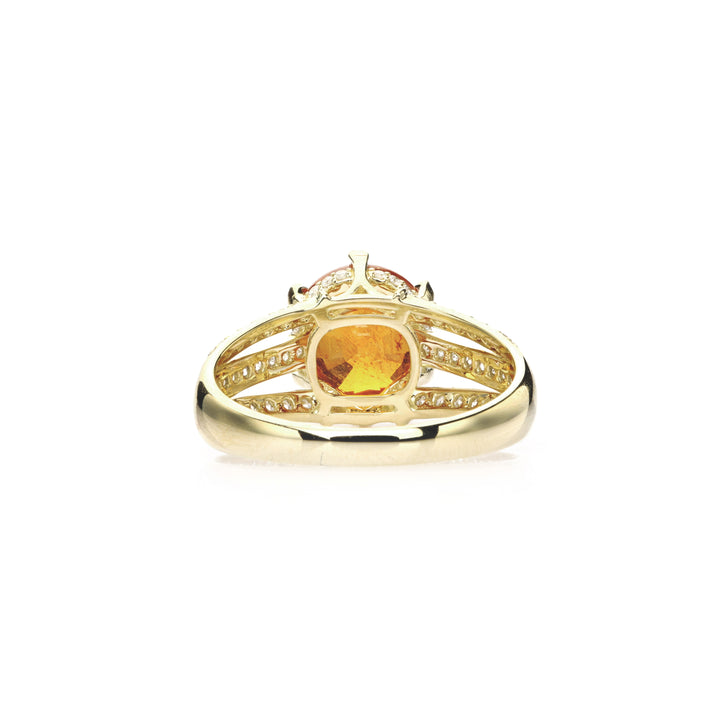 4.16 Cts Spessartite and White Diamond RIng in 14K Yellow Gold