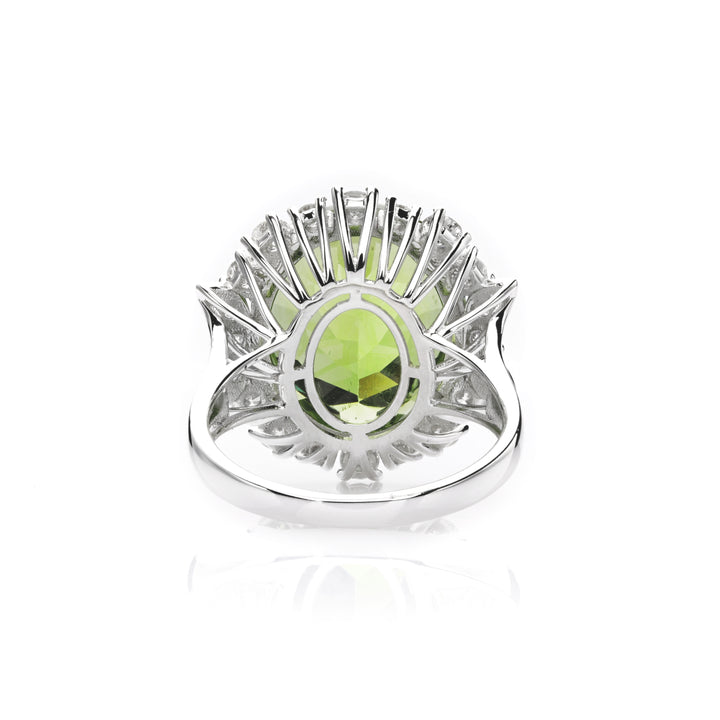 14.28 Cts Peridot and White Diamond Ring in 14K White Gold