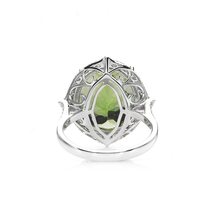 14.66 Cts Peridot and White Diamond Ring in 14K Two Tone
