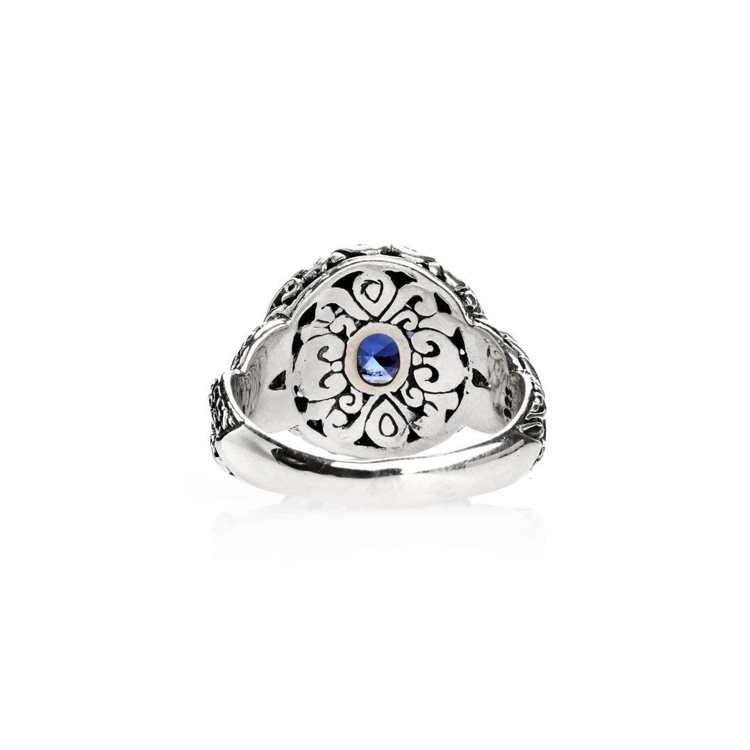1.00 Cts Mystic Quartz Solitaire Ring in Oxidized 925 Silver