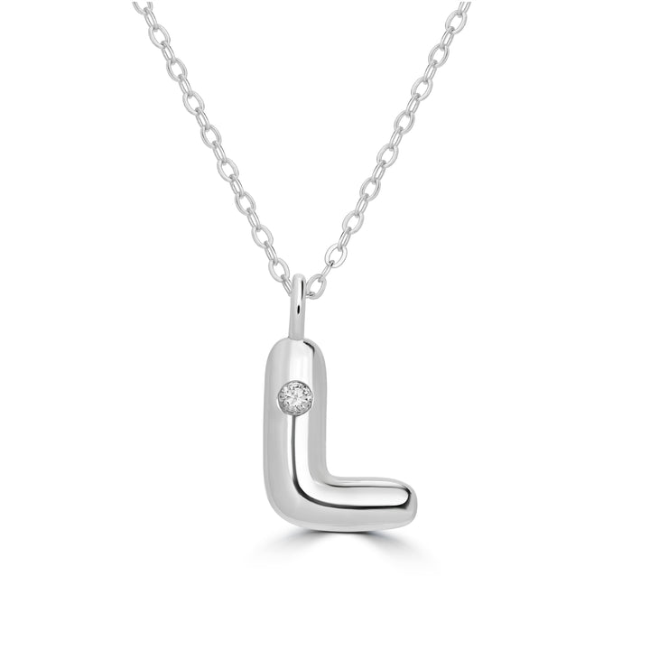 Alphabet 'L' Pendant with White Zircon in 925 Silver