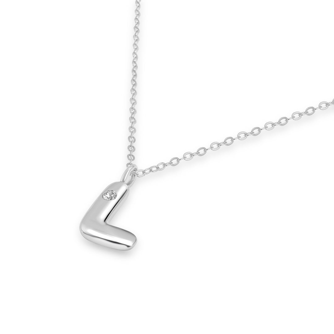Alphabet 'L' Pendant with White Zircon in 925 Silver