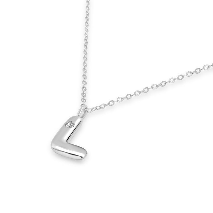 Alphabet 'L' Pendant with White Zircon in 925 Silver