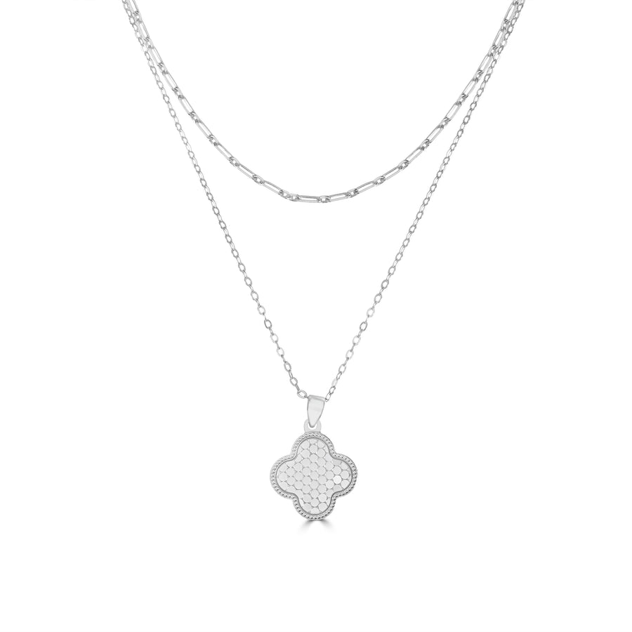 White Rhodium Plated CLOVER Necklace in 925 Sterling Silver