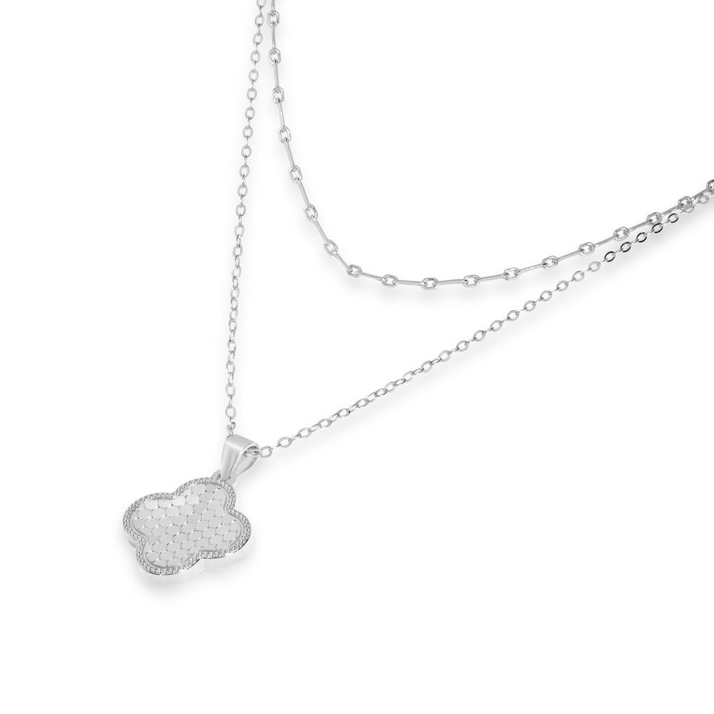 White Rhodium Plated CLOVER Necklace in 925 Sterling Silver
