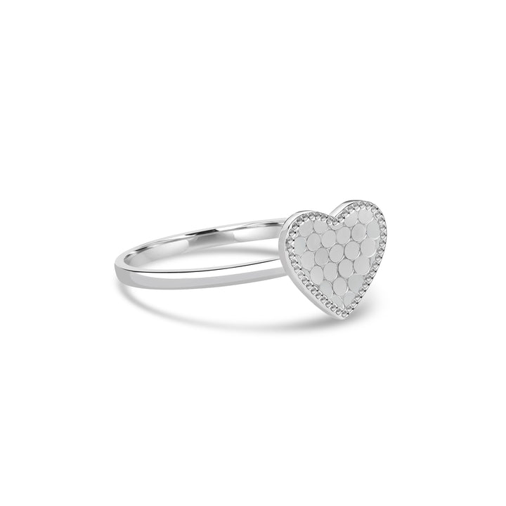 White Rhodium Plated Heart Ring in 925 Sterling Silver