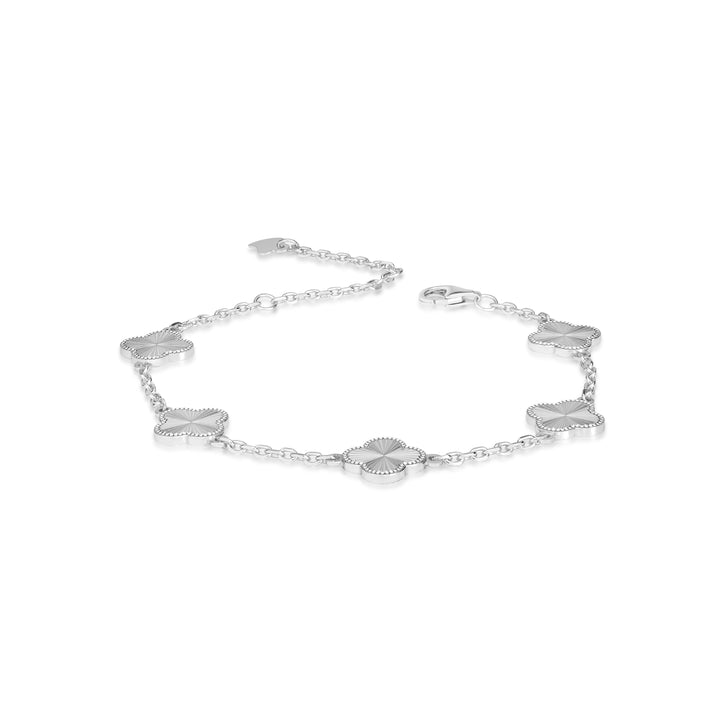 White Rhodium Plated CLOVER Bracelet in 925 Sterling Silver