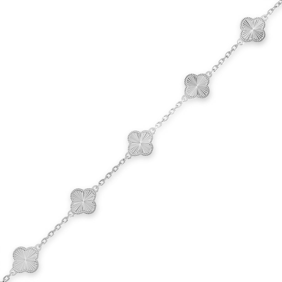 White Rhodium Plated CLOVER Bracelet in 925 Sterling Silver