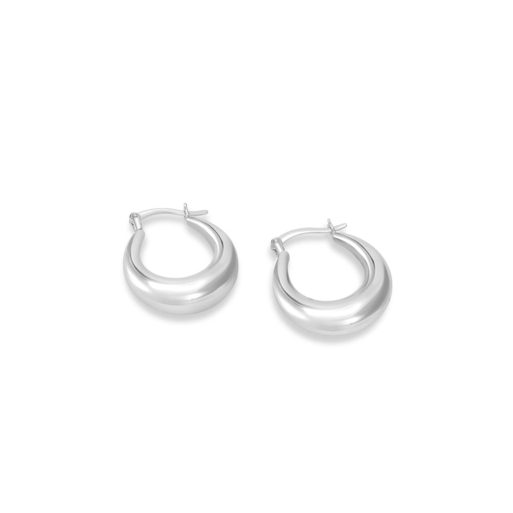 White Rhodium Plated Chunky Hoop Earring in 925 Silver