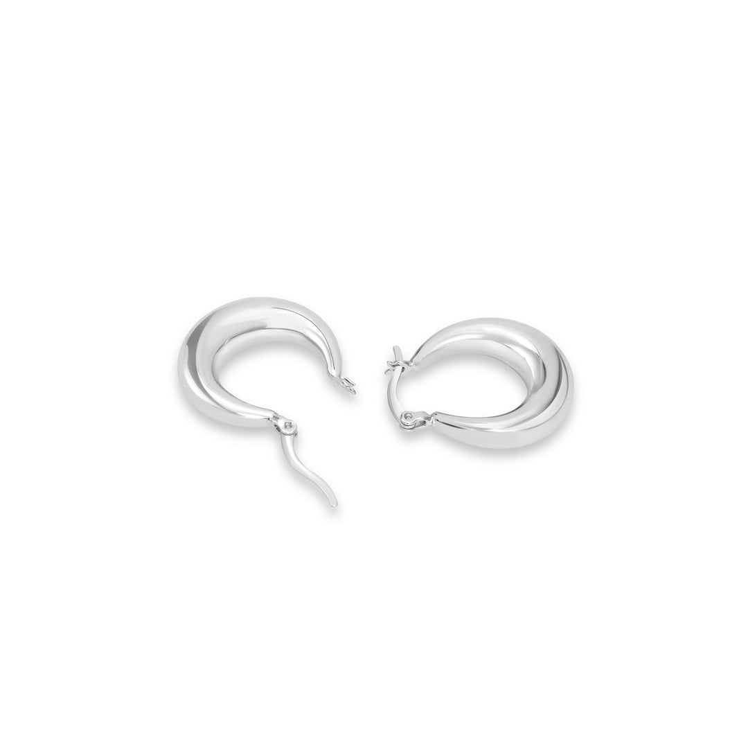 White Rhodium Plated Chunky Hoop Earring in 925 Silver