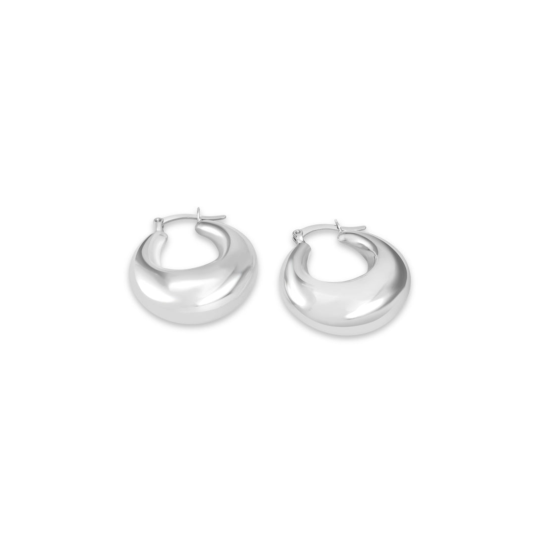 White Rhodium Plated Dome Hoop Earring in 925 Silver