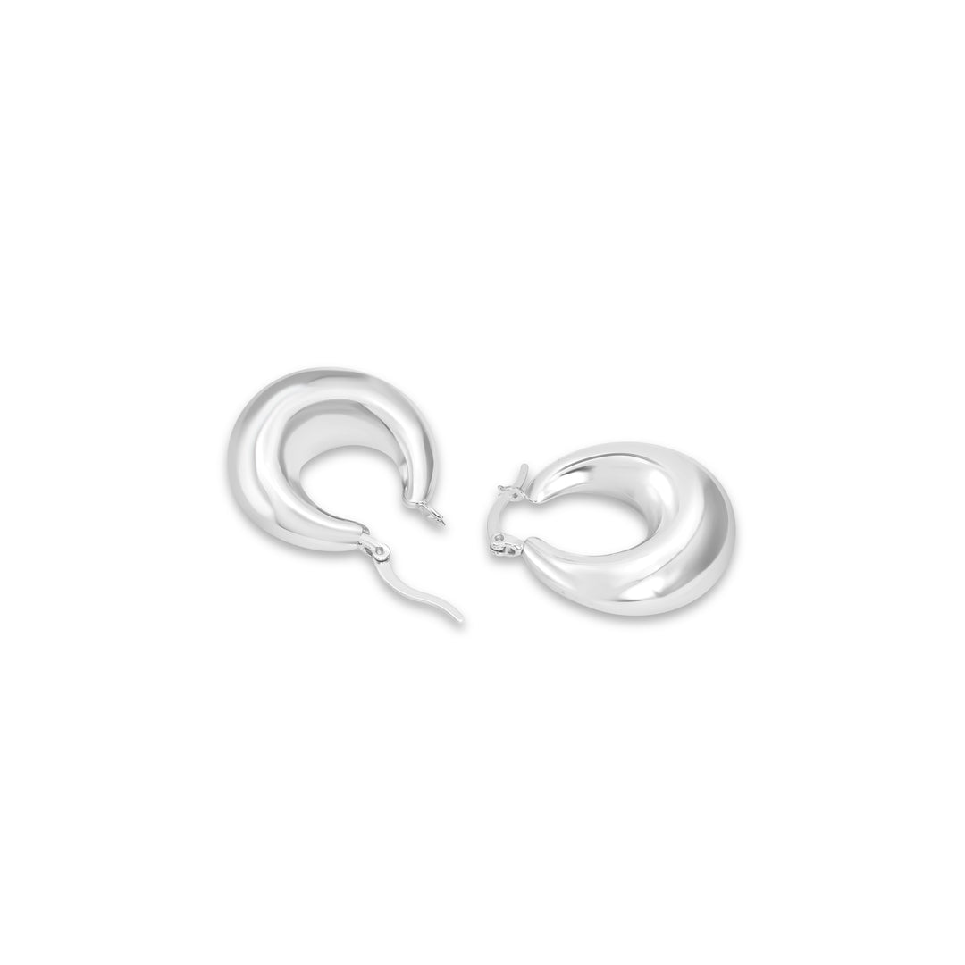 White Rhodium Plated Dome Hoop Earring in 925 Silver
