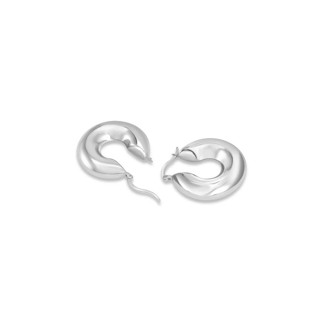 White Rhodium Plated Tube Hoop Earring in 925 Silver