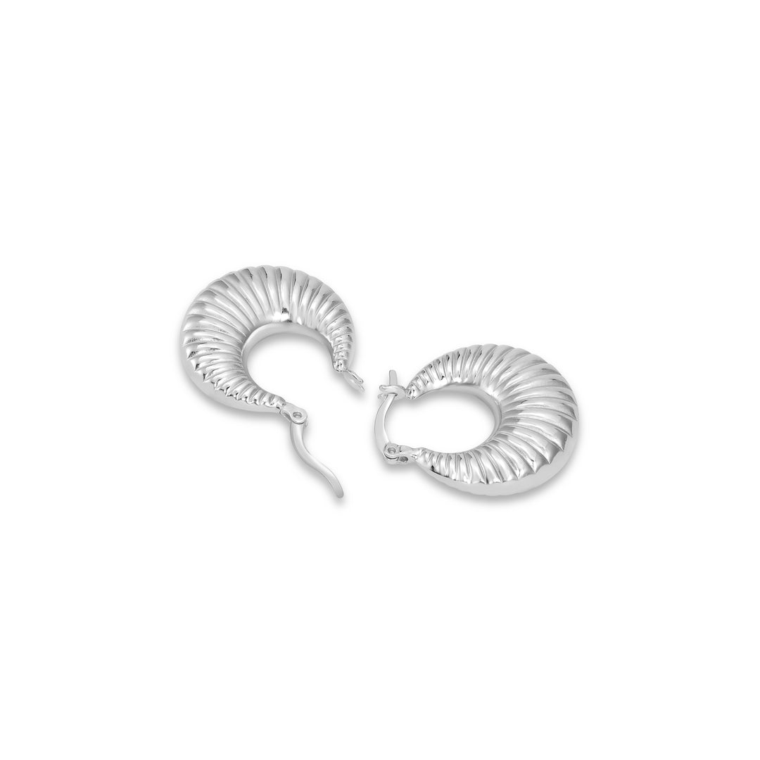 White Rhodium Plated Creole Hoop Earring in 925 Silver