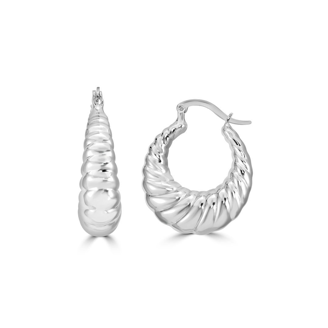 White Rhodium Plated Croissant Hoop Earring in 925 Silver
