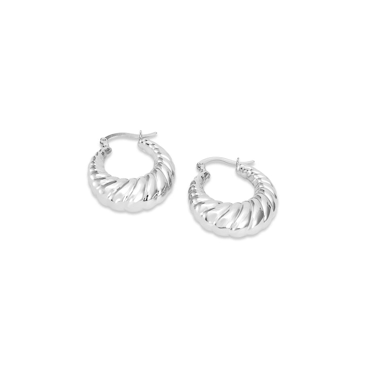 White Rhodium Plated Croissant Hoop Earring in 925 Silver