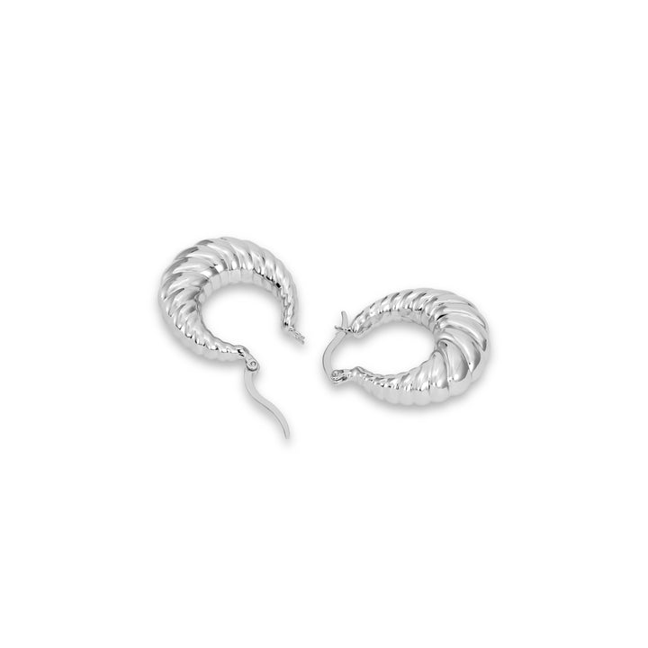 White Rhodium Plated Croissant Hoop Earring in 925 Silver