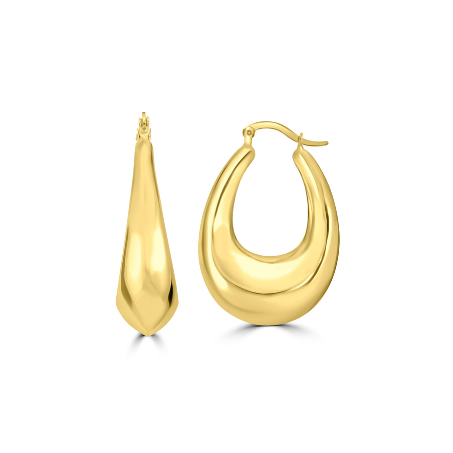 Yellow Gold Plated Oval Hoop Earring in 925 Sterling Silver
