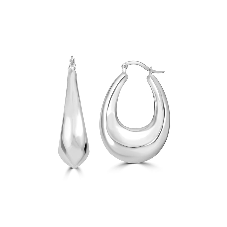 White Rhodium Plated Oval Hoop Earring in 925 Silver