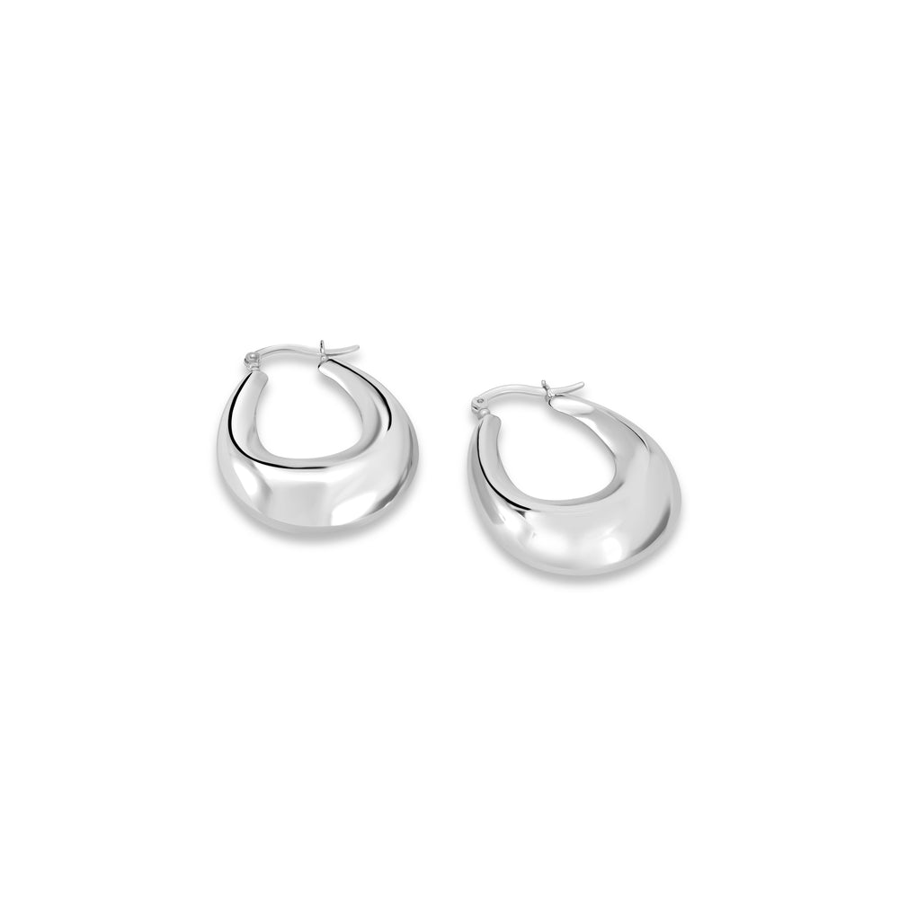 White Rhodium Plated Oval Hoop Earring in 925 Silver