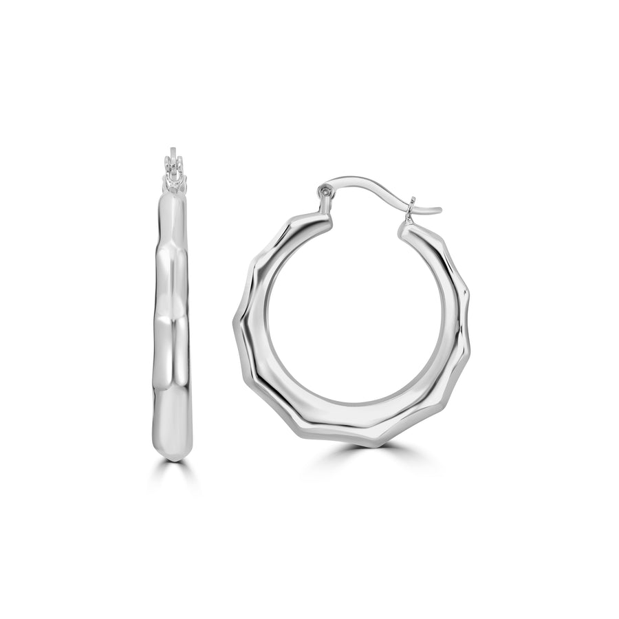 White Rhodium Plated Circular Hoop Earring in 925 Silver