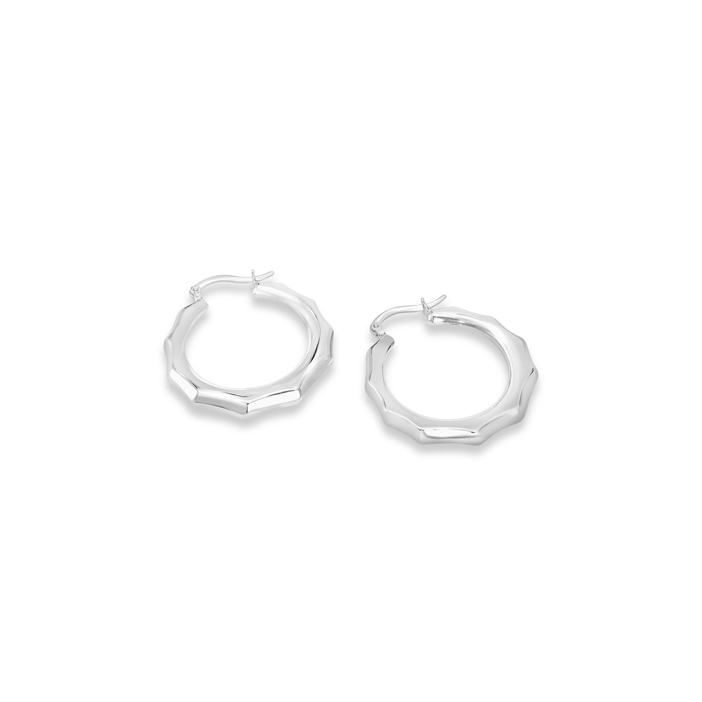 White Rhodium Plated Circular Hoop Earring in 925 Silver