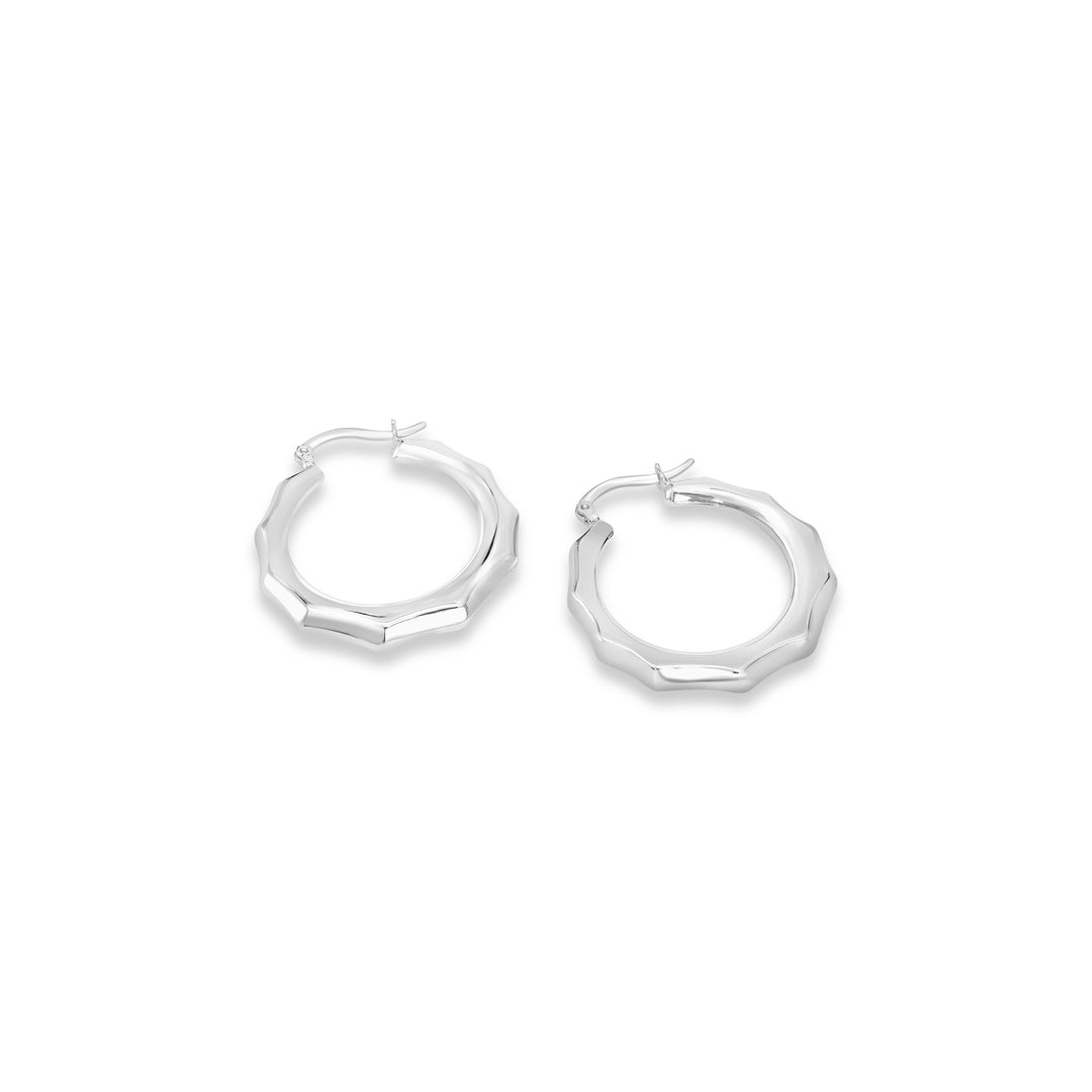 White Rhodium Plated Circular Hoop Earring in 925 Silver