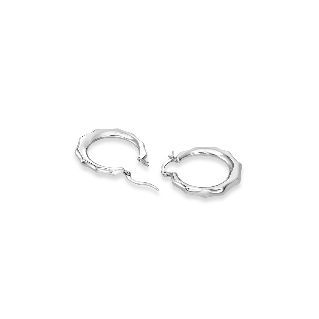 White Rhodium Plated Circular Hoop Earring in 925 Silver