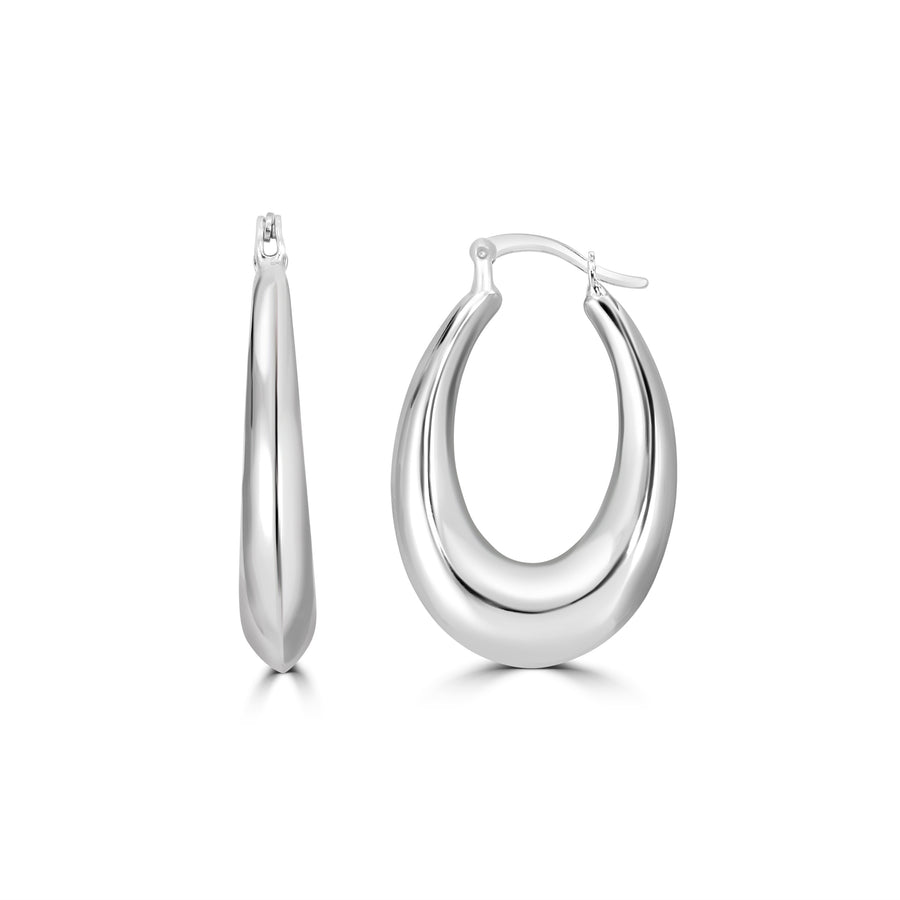 White Rhodium Plated Thick Chunky Hoop Earring in 925 Silver
