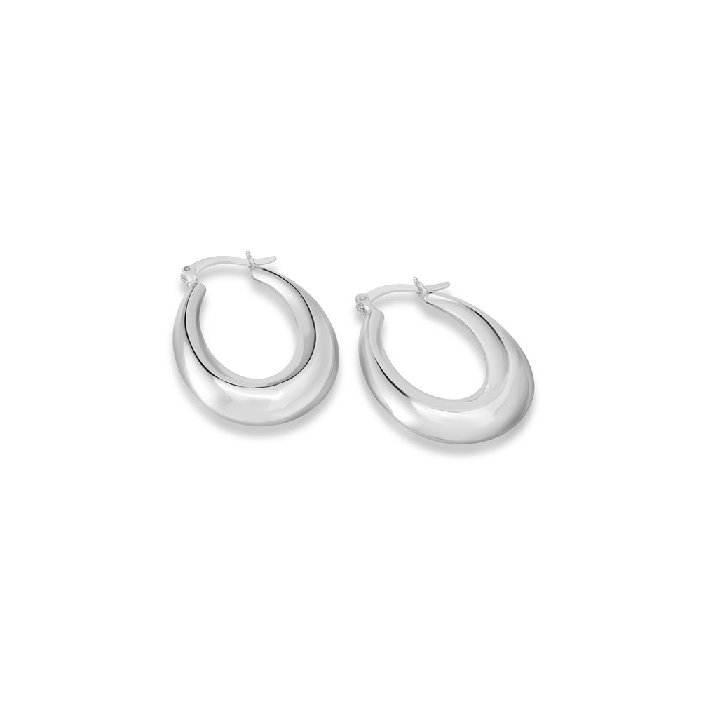 White Rhodium Plated Thick Chunky Hoop Earring in 925 Silver
