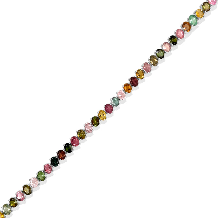 8.02 Cts Multi Tourmaline Tennis Bracelet in 925 Sterling Silver