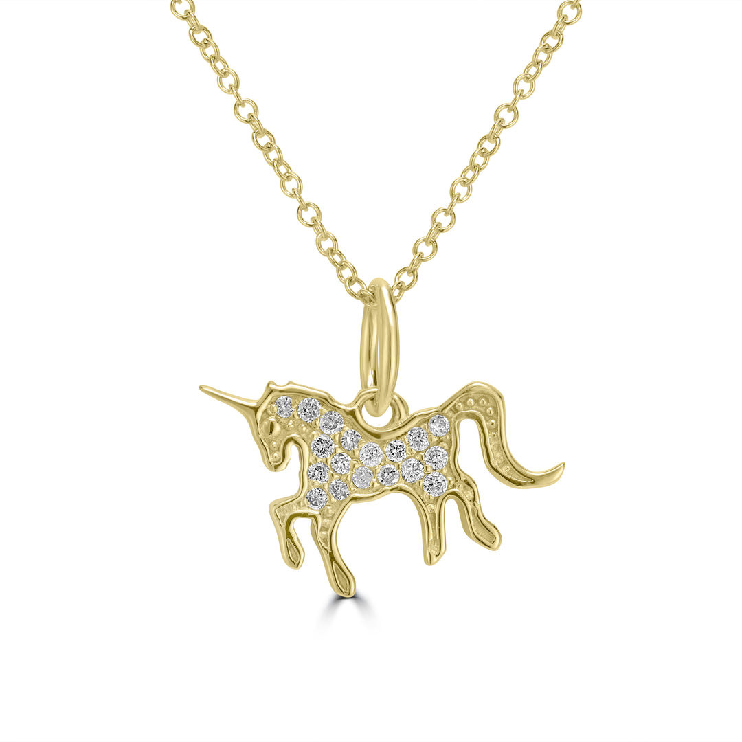 0.08 Cts White Diamond UNICORN Pendant in 14K Yellow Gold