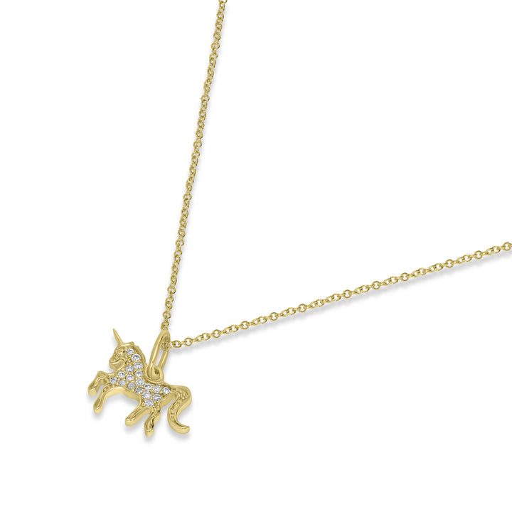 0.08 Cts White Diamond UNICORN Pendant in 14K Yellow Gold