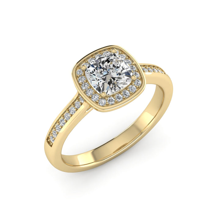 1.00 DEW Cushion White Moissanite Halo Ring in 14K Gold